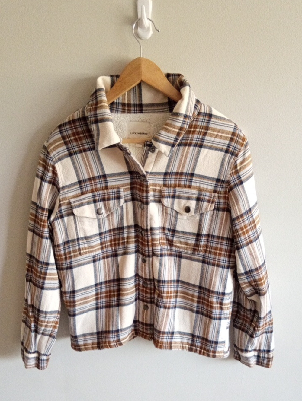 Lucky Brand Plaid Shacket Sherpa Lined Quilted Size Medium